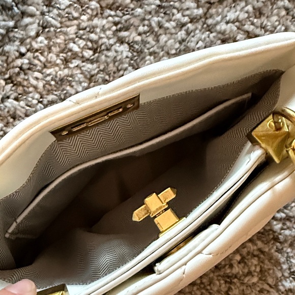 Rock Stud White Faux Leather Bag with Gold Accents & Crossbody - Picture 3 of 5